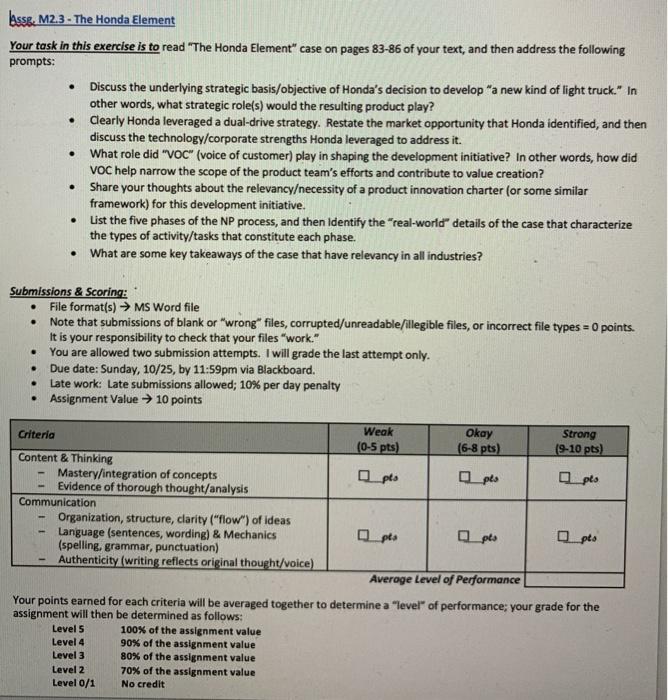 lasse. M2.3 - The Honda Element Your task in this
