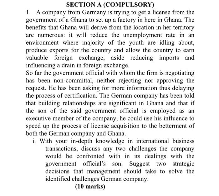 SECTION A (COMPULSORY) 1. A company from Germany