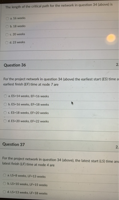 The following CPM/PERT network is for a small