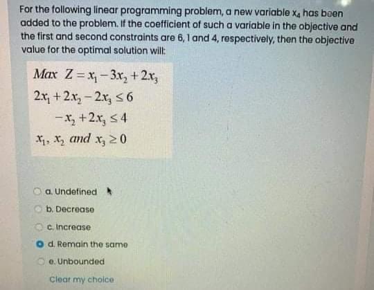 For the following linear programming problem, a