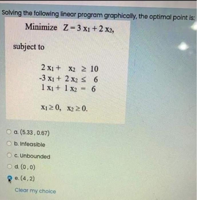 For the following linear programming problem, a