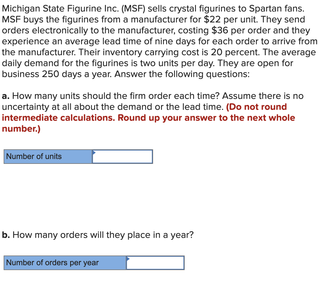 Michigan State Figurine Inc. (MSF) sells crystal