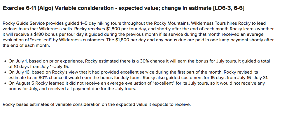 Exercise 6-11 (Algo) Variable consideration -
