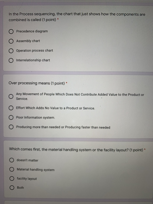 Facilities planning In the Process sequencing,