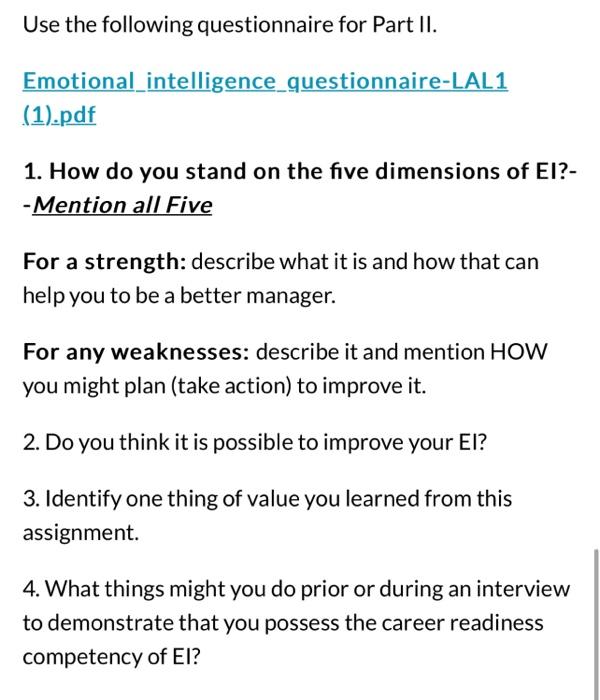 please answer all 4 questions Required Part II: