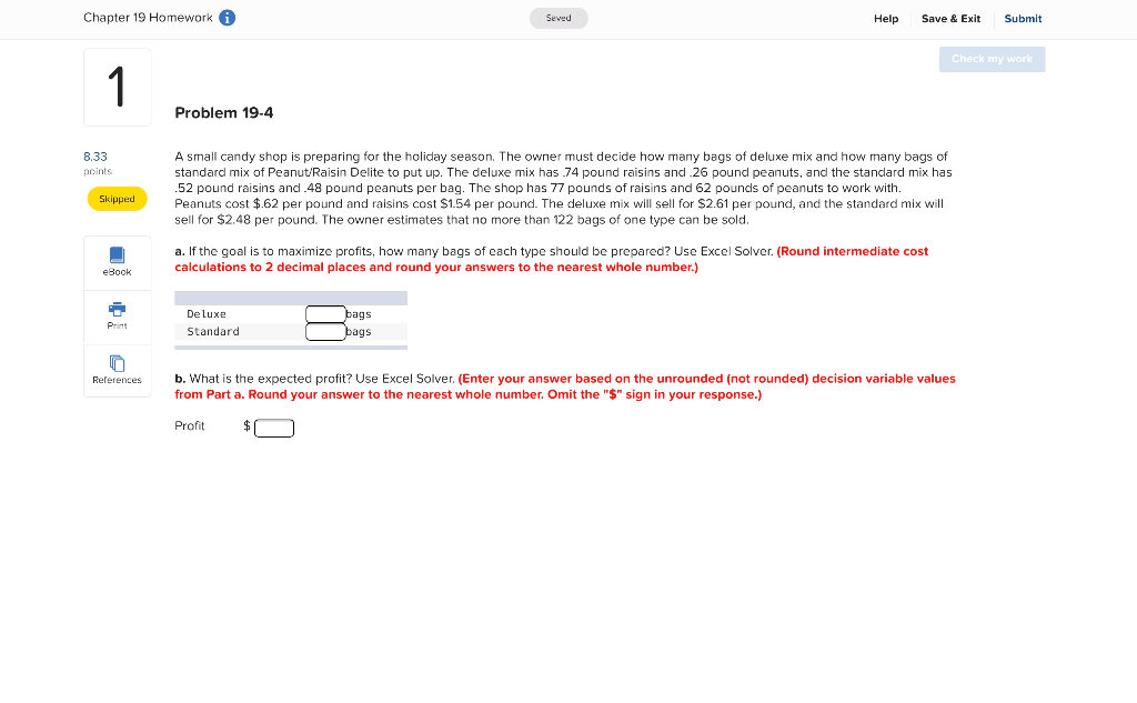 Chapter 19 Homework 0 Seved Help Save & Exit