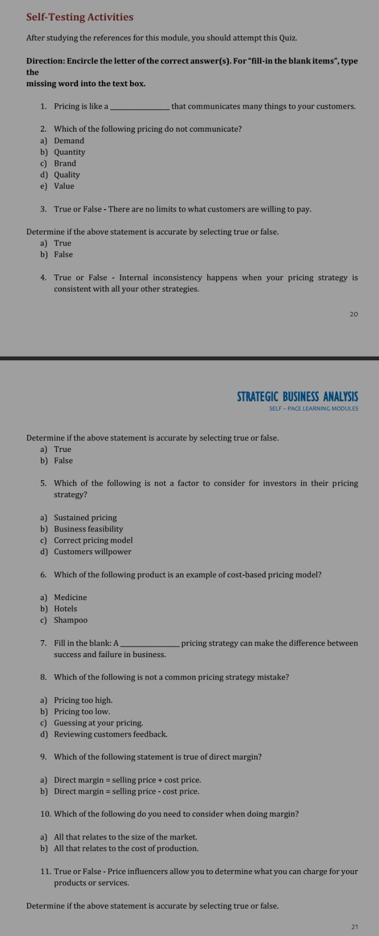 Write letters only as answer Self-Testing