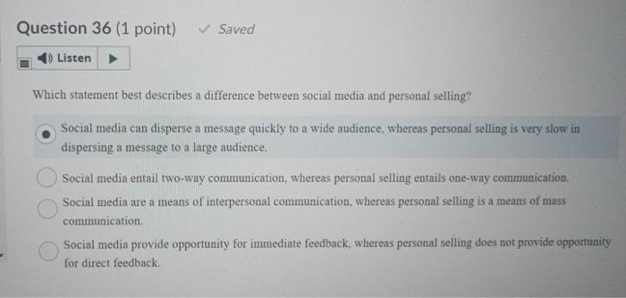 Question 36 (1 point) Saved Listen Which