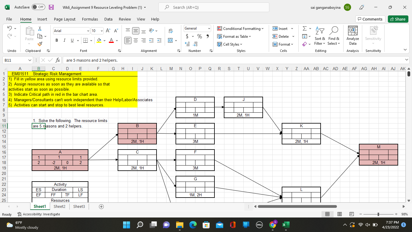AutoSave Off Wk6_Assignment 9 Resource Leveling