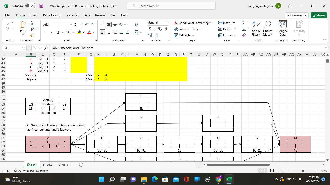 AutoSave Off Wk6_Assignment 9 Resource Leveling