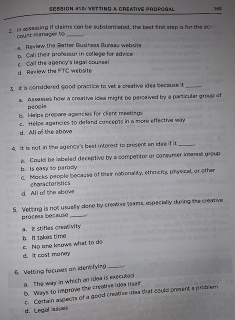 SESSION #10: VETTING A CREATIVE PROPOSAL 153 2.
