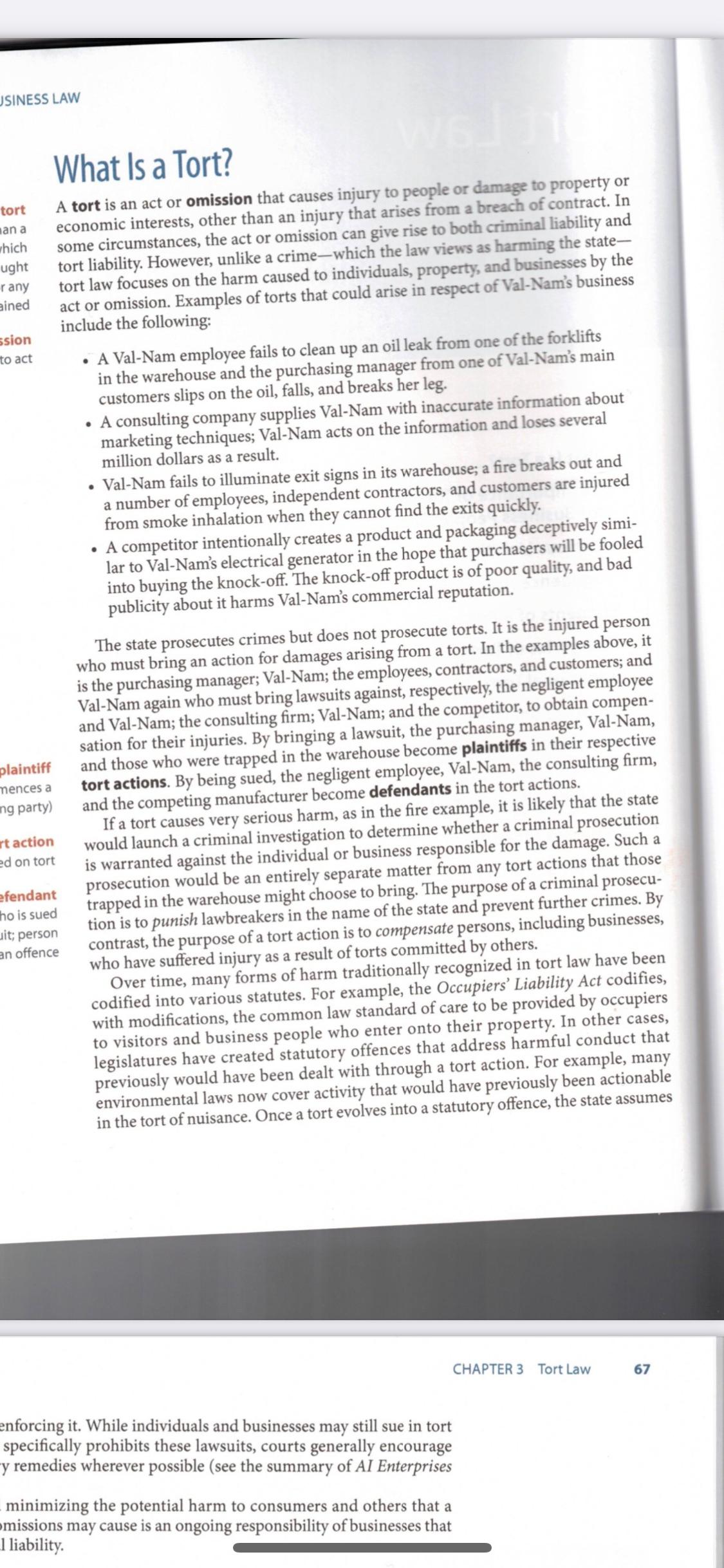 JSINESS LAW tort aan a which ught rany ained
