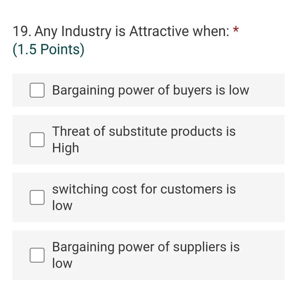 19. Any Industry is Attractive when: * (1.5
