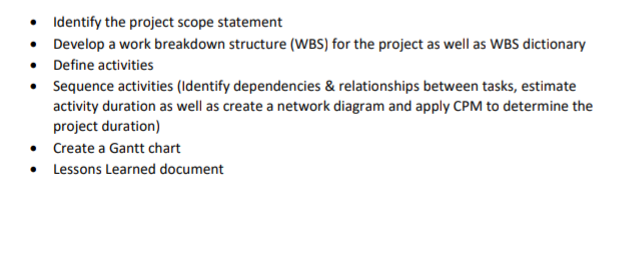 Identify the project scope statement Develop a