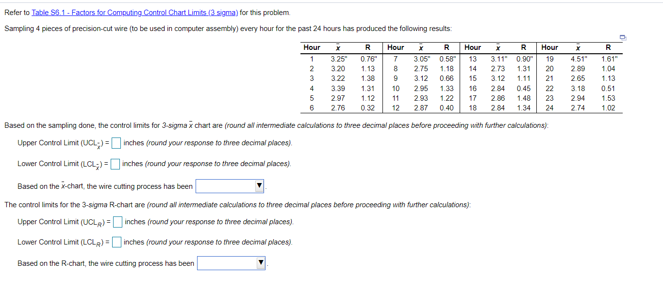Refer to Table S6.1 - Factors for Computing