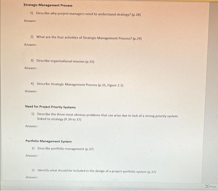 project management Strategic Management Process