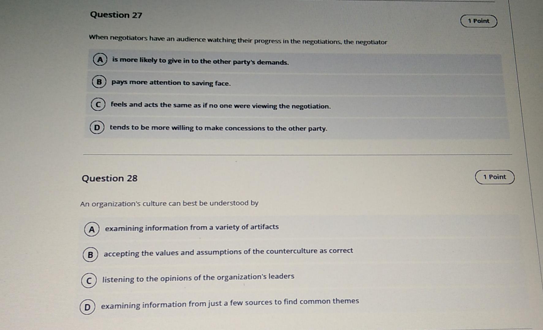 Question 27 1 Point When negotiators have an