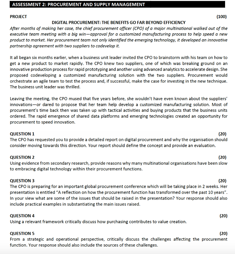 ASSESSMENT 2: PROCUREMENT AND SUPPLY MANAGEMENT