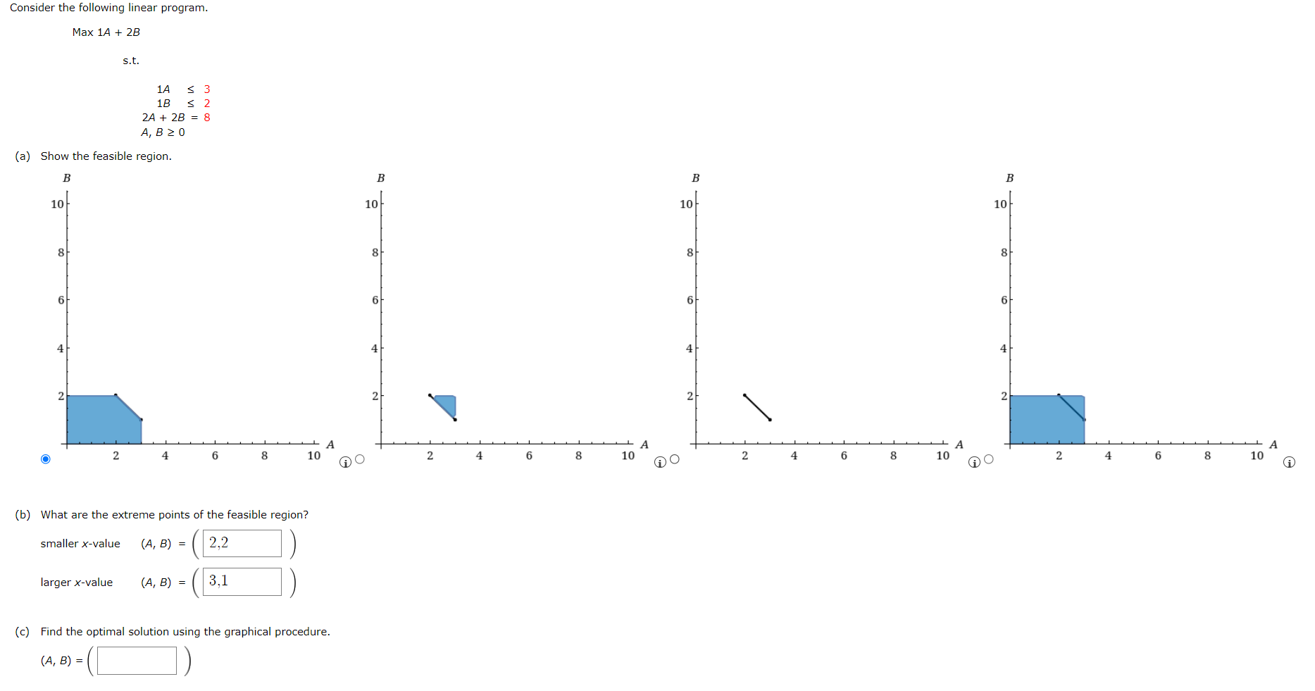 Consider the following linear program. Max 1A +