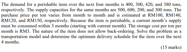 The demand for a perishable item over the next