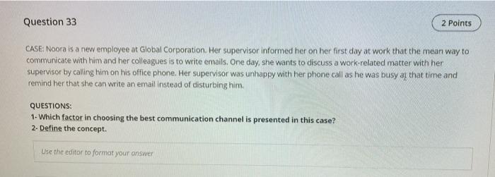 brighly answer Question 33 2 Points CASE: Noora