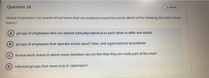 help Question 20 1 Point Global Corporation has