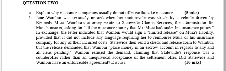QUESTION TWO a. Explain why insurance companies
