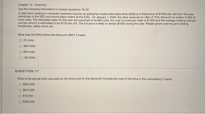 Chapter 12 - Inventory Use the following