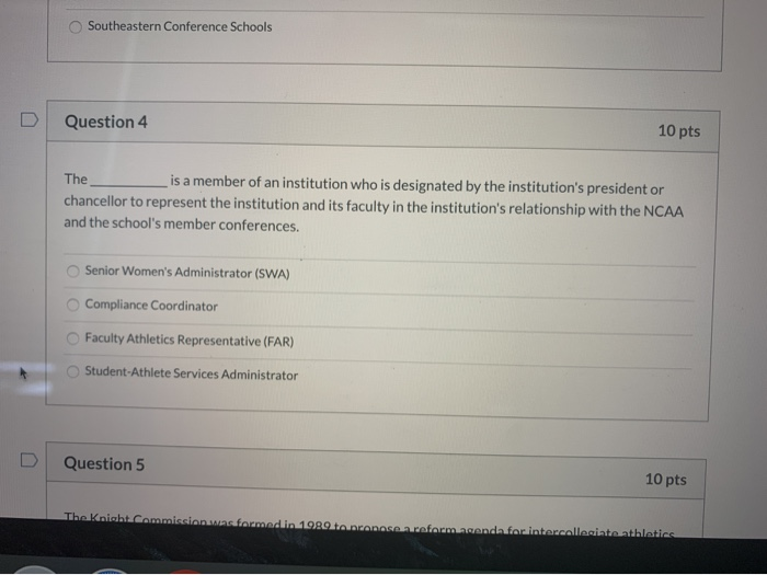 Southeastern Conference Schools Question 4 10 pts