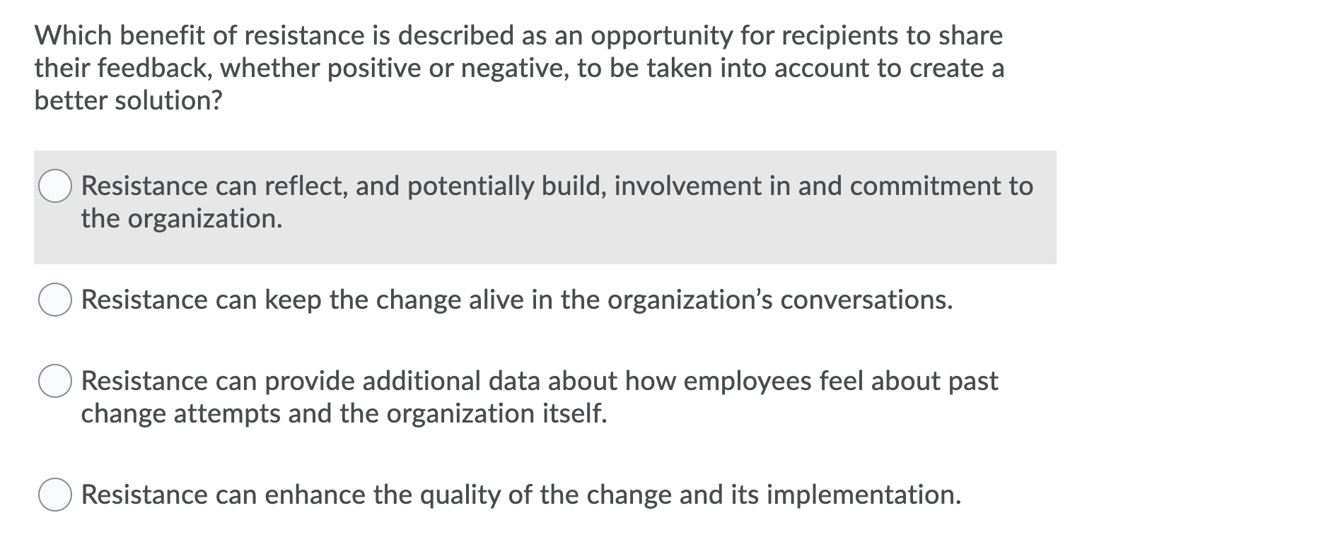 Which benefit of resistance is described as an