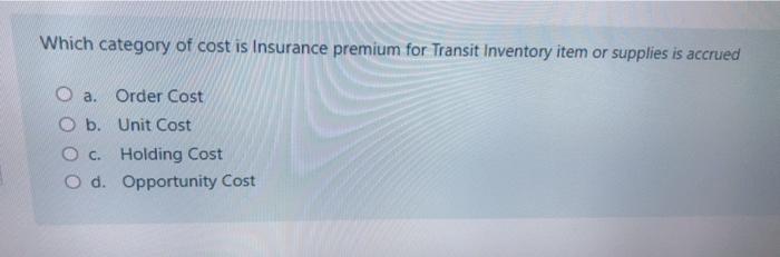 Which category of cost is Insurance premium for