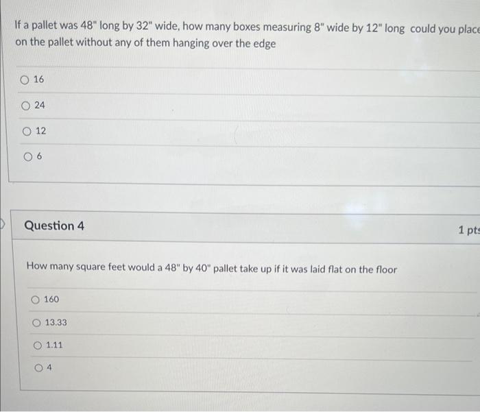If a pallet was 48"l long by 32 wide, how many