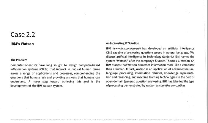 Case 2.2 IBM's Watson The Problem Computer