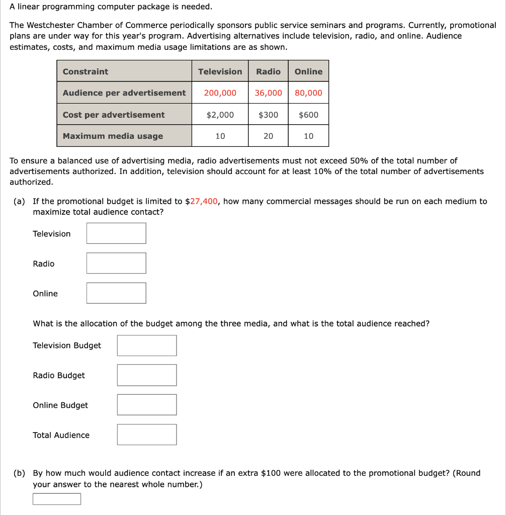 A linear programming computer package is needed.