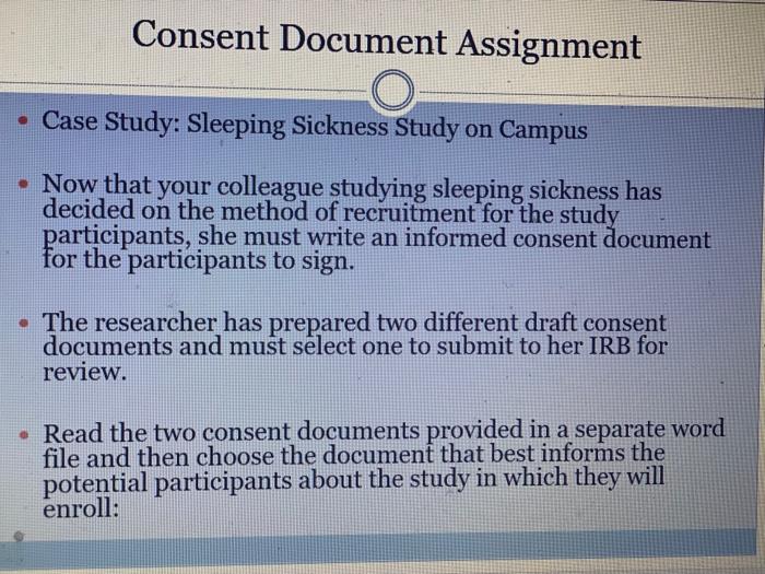 Consent Document Assignment O Case Study: