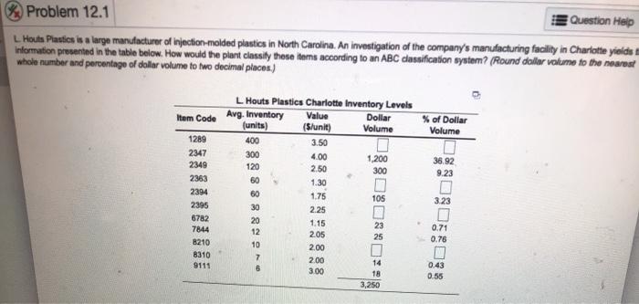 help asap please Problem 12.1 Question Help L