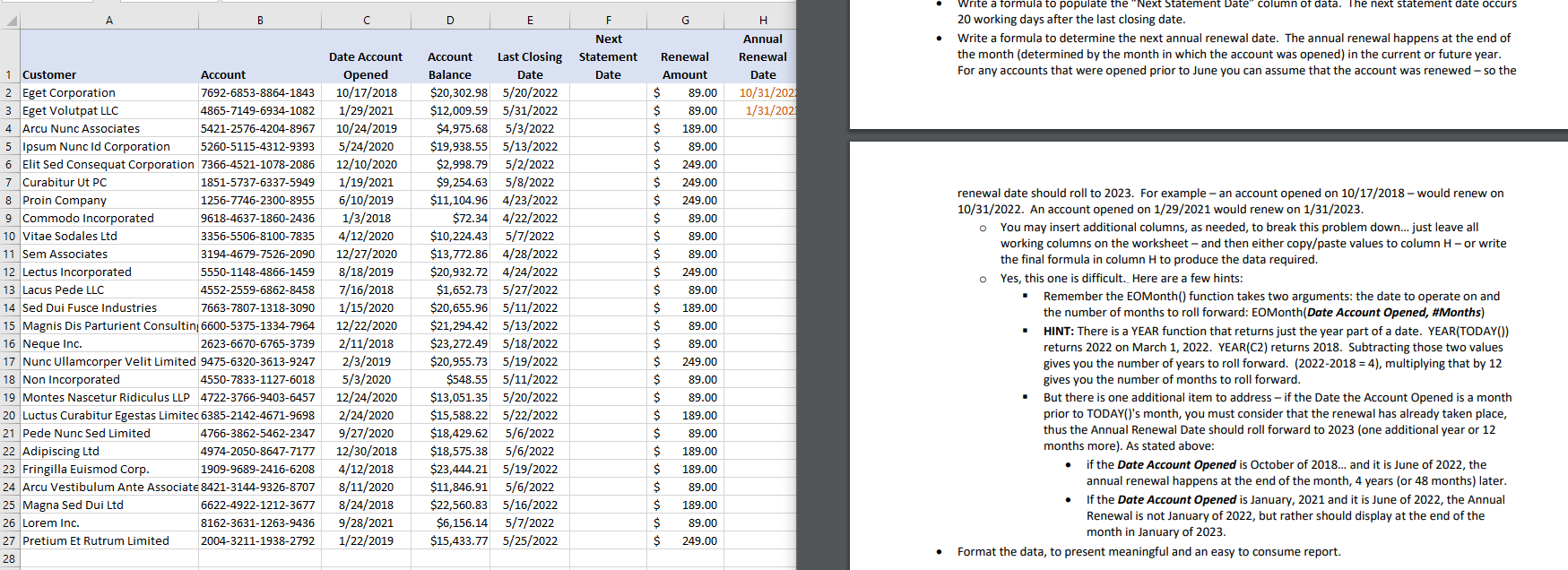A B D E 1 Customer Account Last Closing Balance