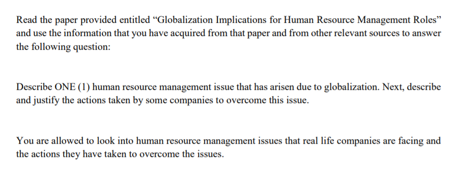 Read the paper provided entitled Globalization
