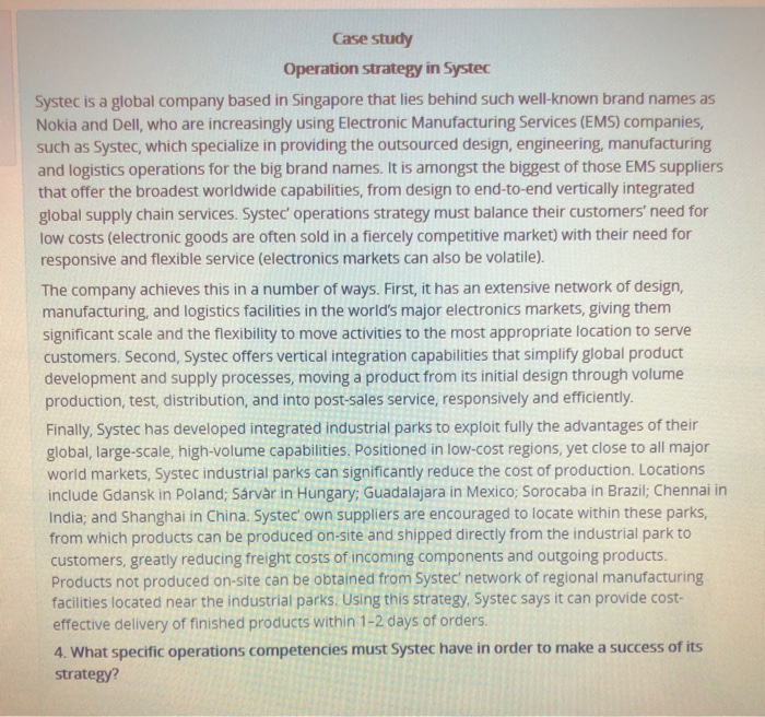 Case study Operation strategy in Systec Systec is