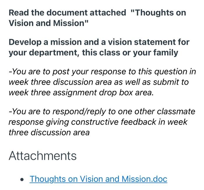 Read the document attached "Thoughts on Vision
