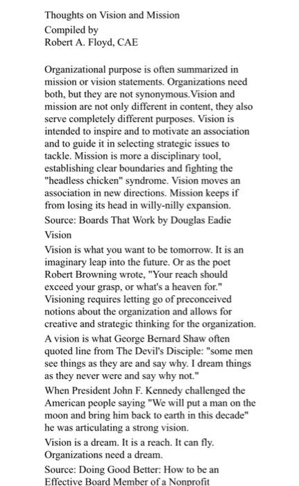 Read the document attached "Thoughts on Vision