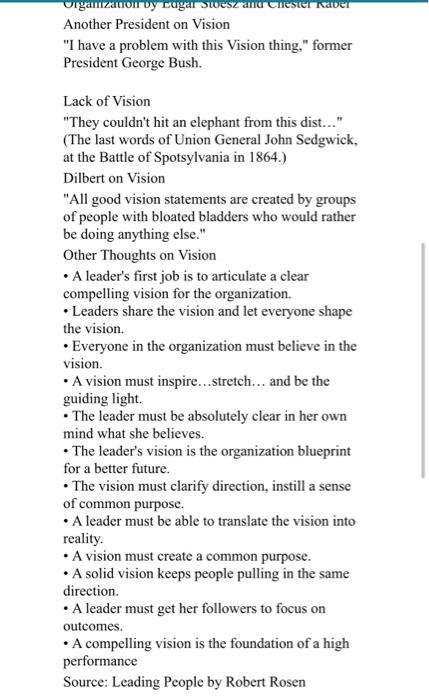 Read the document attached "Thoughts on Vision