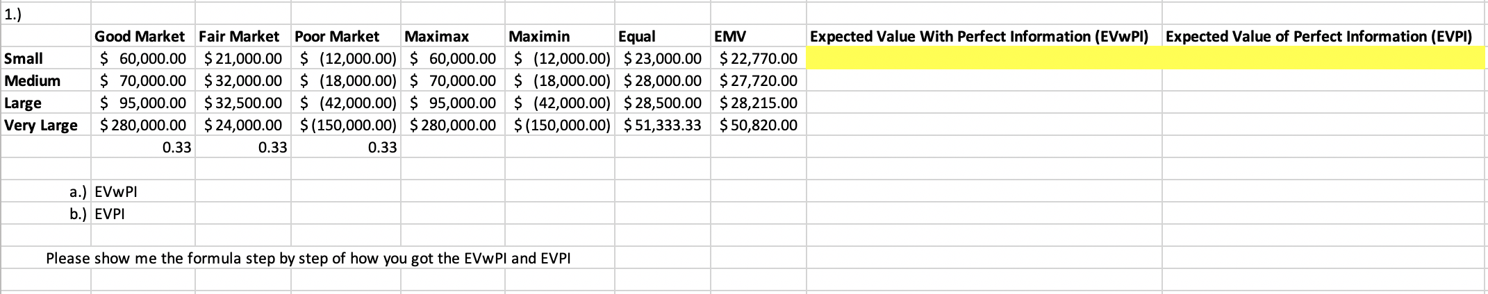1.) Expected Value With Perfect Information