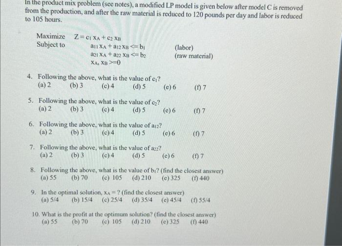 please help from 4-10 In the product mix problem