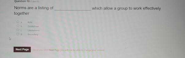 Question 10 points Norms are a listing of