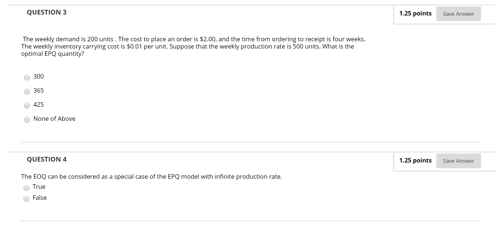 QUESTION 1 1.25 points Save Answer The annual