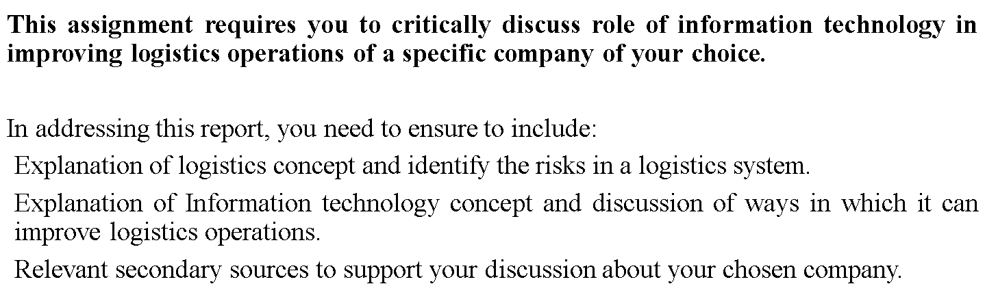 (Logistics) Word count is 2000 This assignment