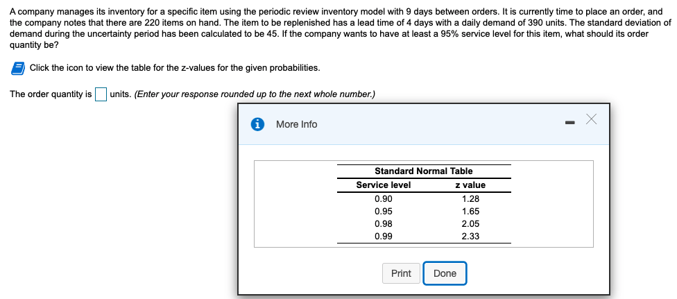 A company manages its inventory for a specific
