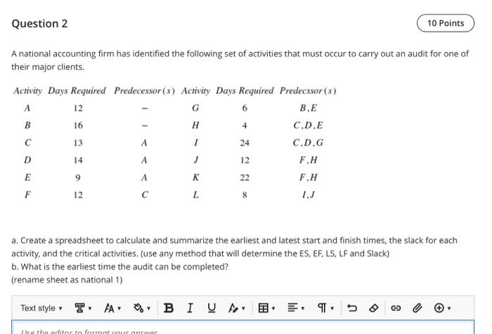 answers in excel. complete formula and steps