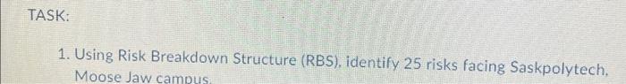 TASK: 1. Using Risk Breakdown Structure (RBS),